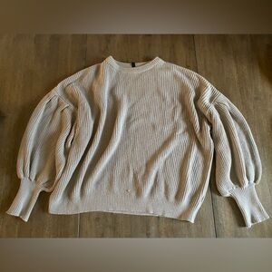 SHEIN Ribbed Crewneck Sweater in Light Beige